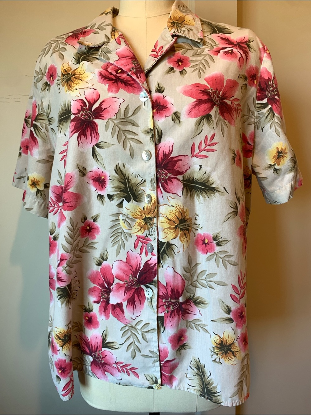 Vintage Bobbie Brooks Floral Camp Shirt in Pink & Green